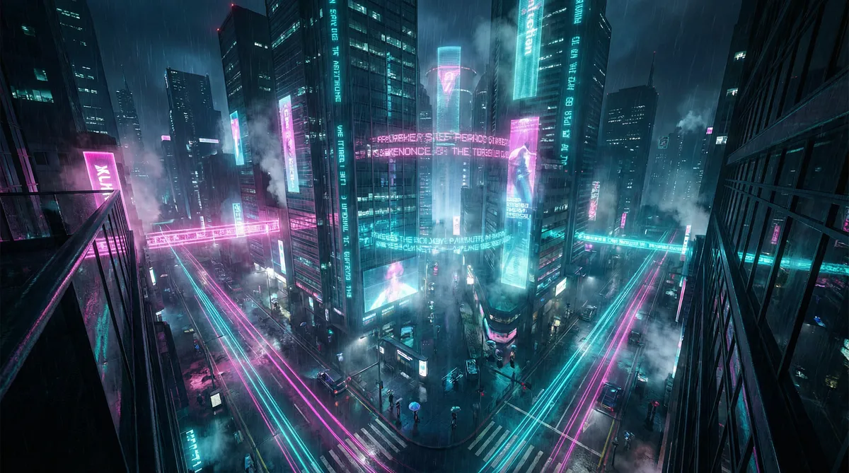 上海李雅 竖屏短剧平台首页背景 - 赛博朋克都市夜景